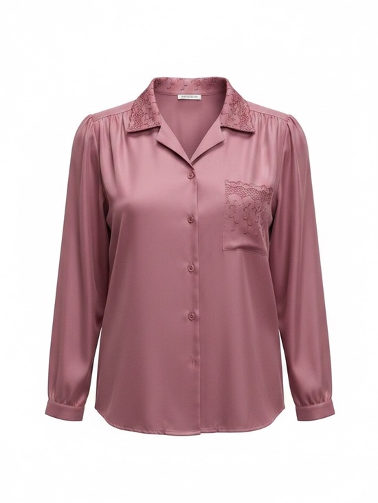 None Tops - Women’s Mauve/Dusty Rose Button-Down Shirt with Embroidered Collar